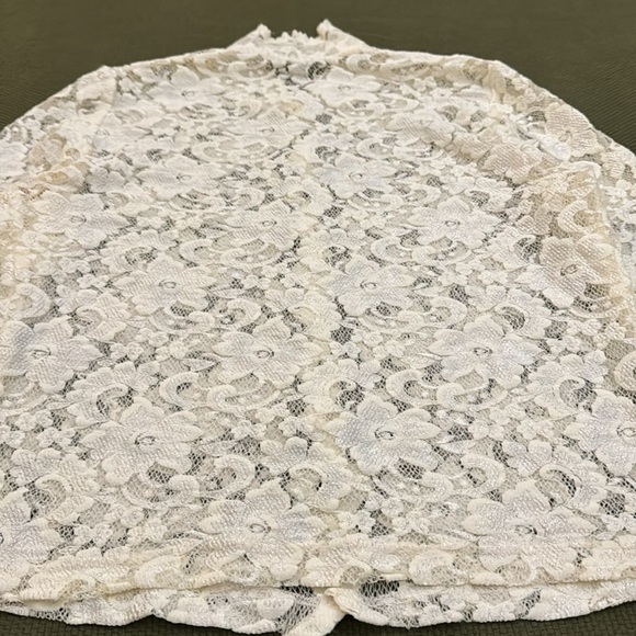 White Lace Mock Neck Button Up Blouse - Picture 12 of 15